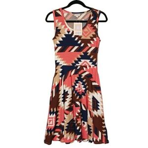 LULAROE Colorful Tribal Geometric Print Sleeveless A-Line Nicki Dress XS NWT